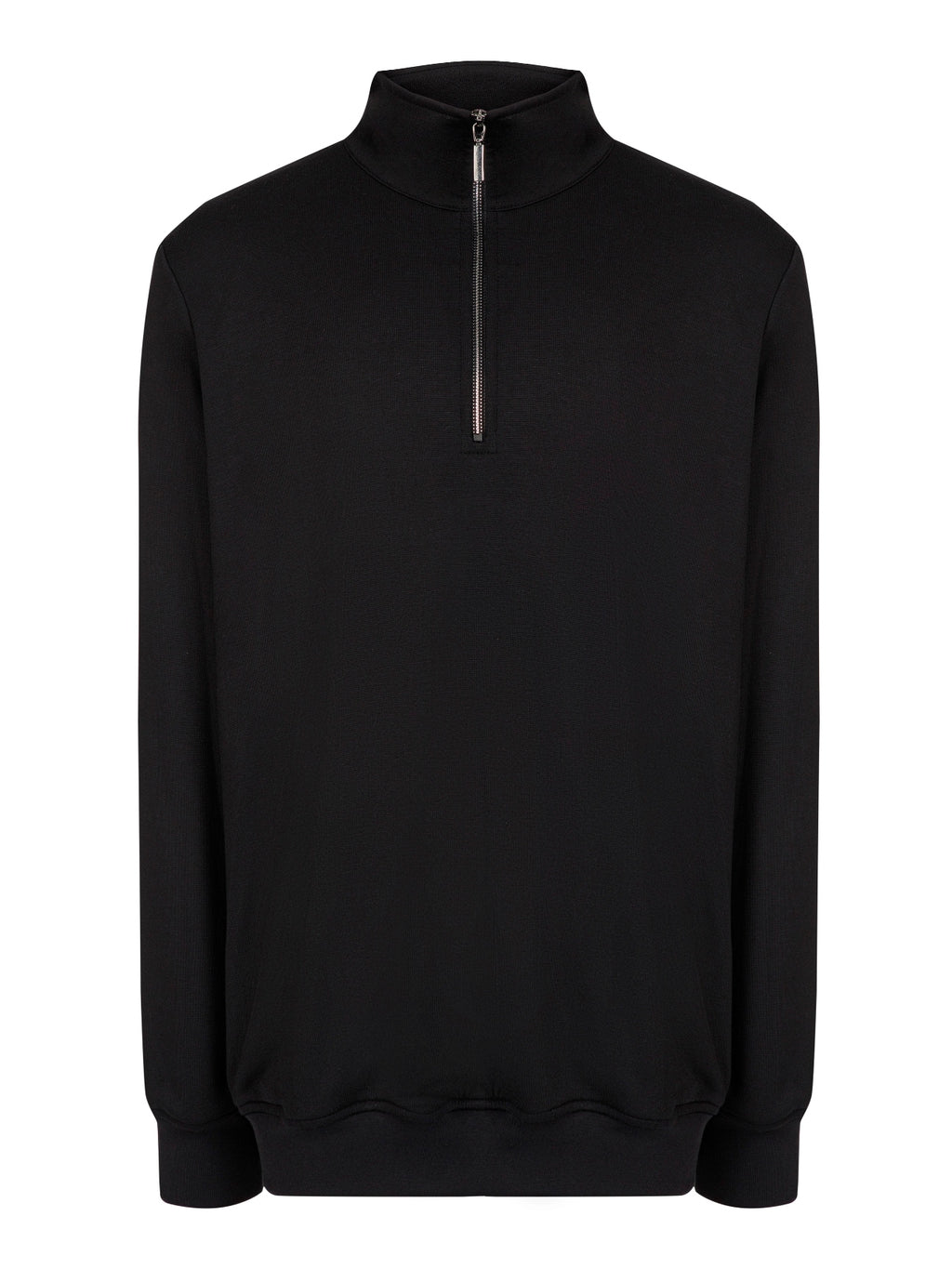 Modal Yarım Fermuarlı Uzun Kollu Unisex Sweatshirt – Siyah