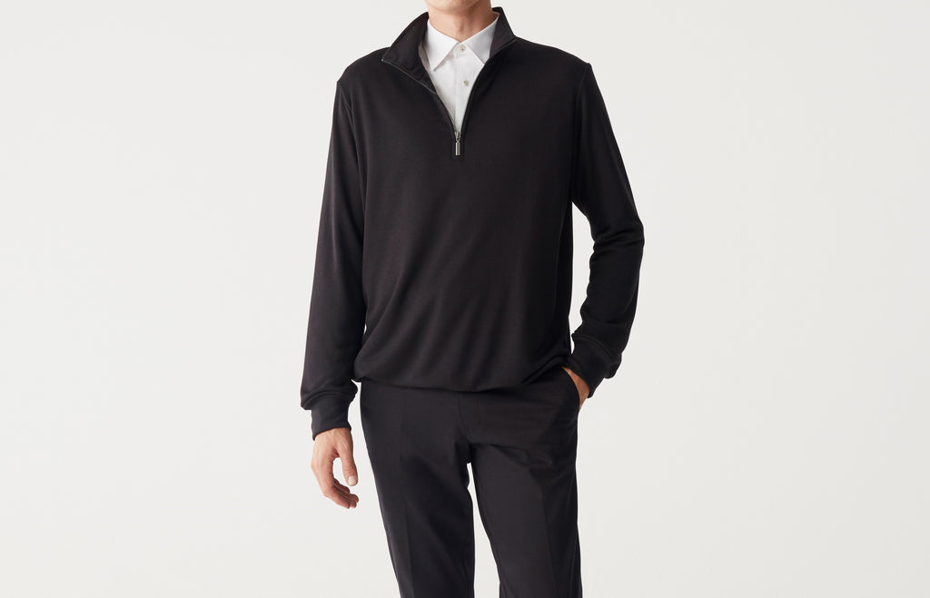 Modal Yarım Fermuarlı Uzun Kollu Unisex Sweatshirt – Siyah