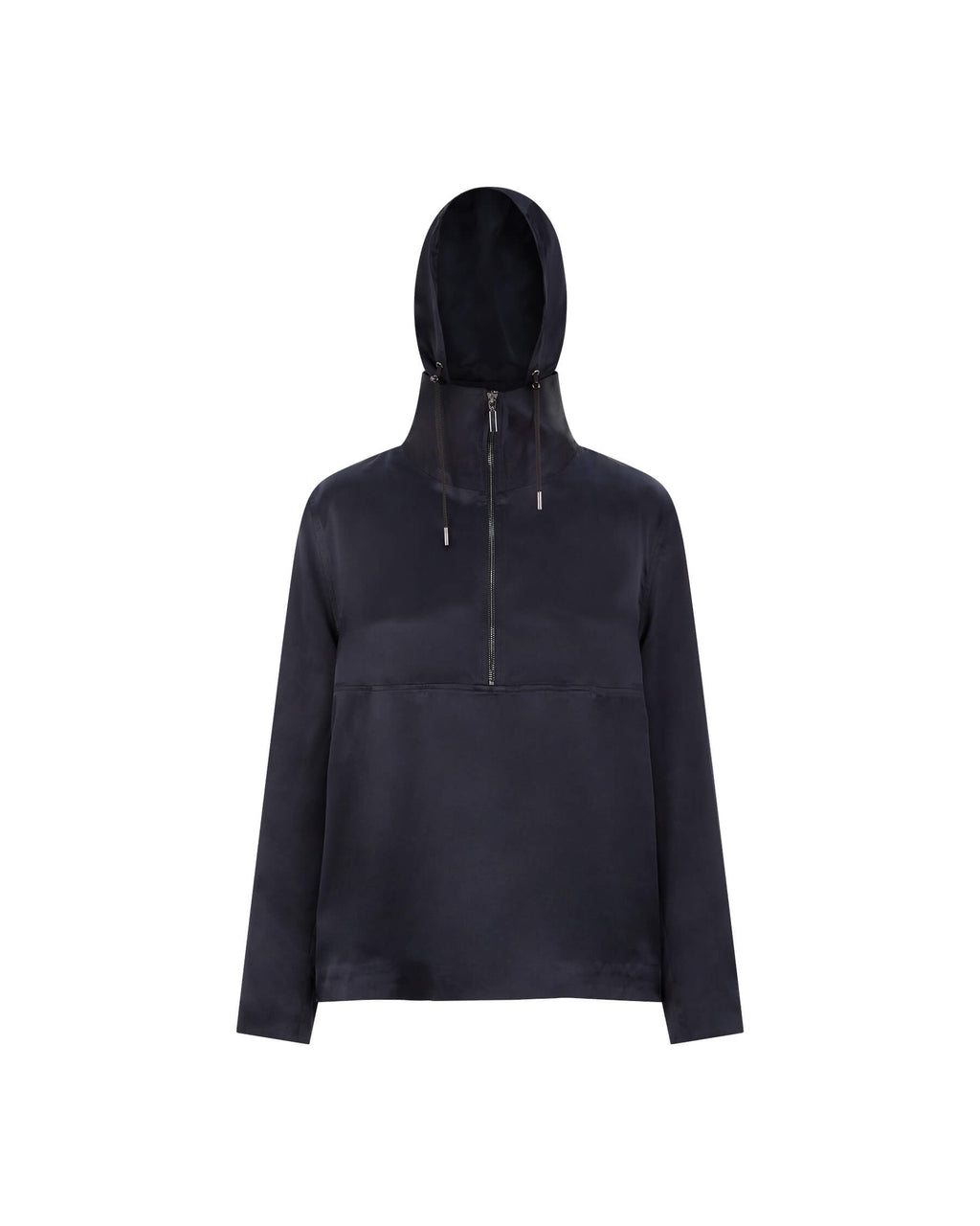 Navy %100 İpek Kapüşonlu Sweatshirt