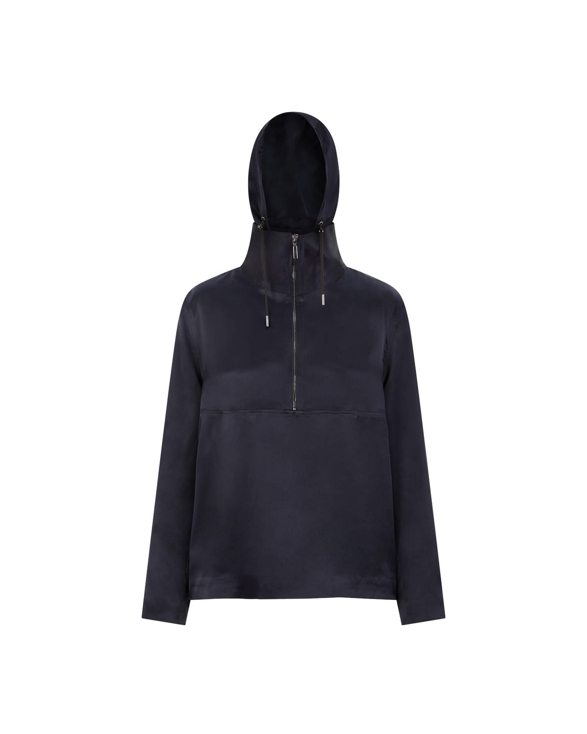 Navy %100 İpek Kapüşonlu Sweatshirt