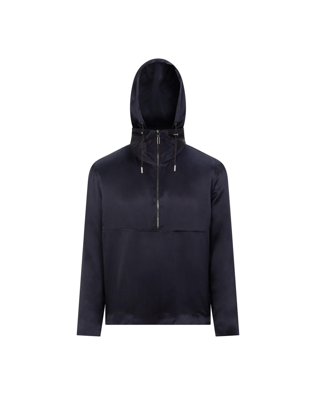 Navy %100 İpek Kapüşonlu Sweatshirt