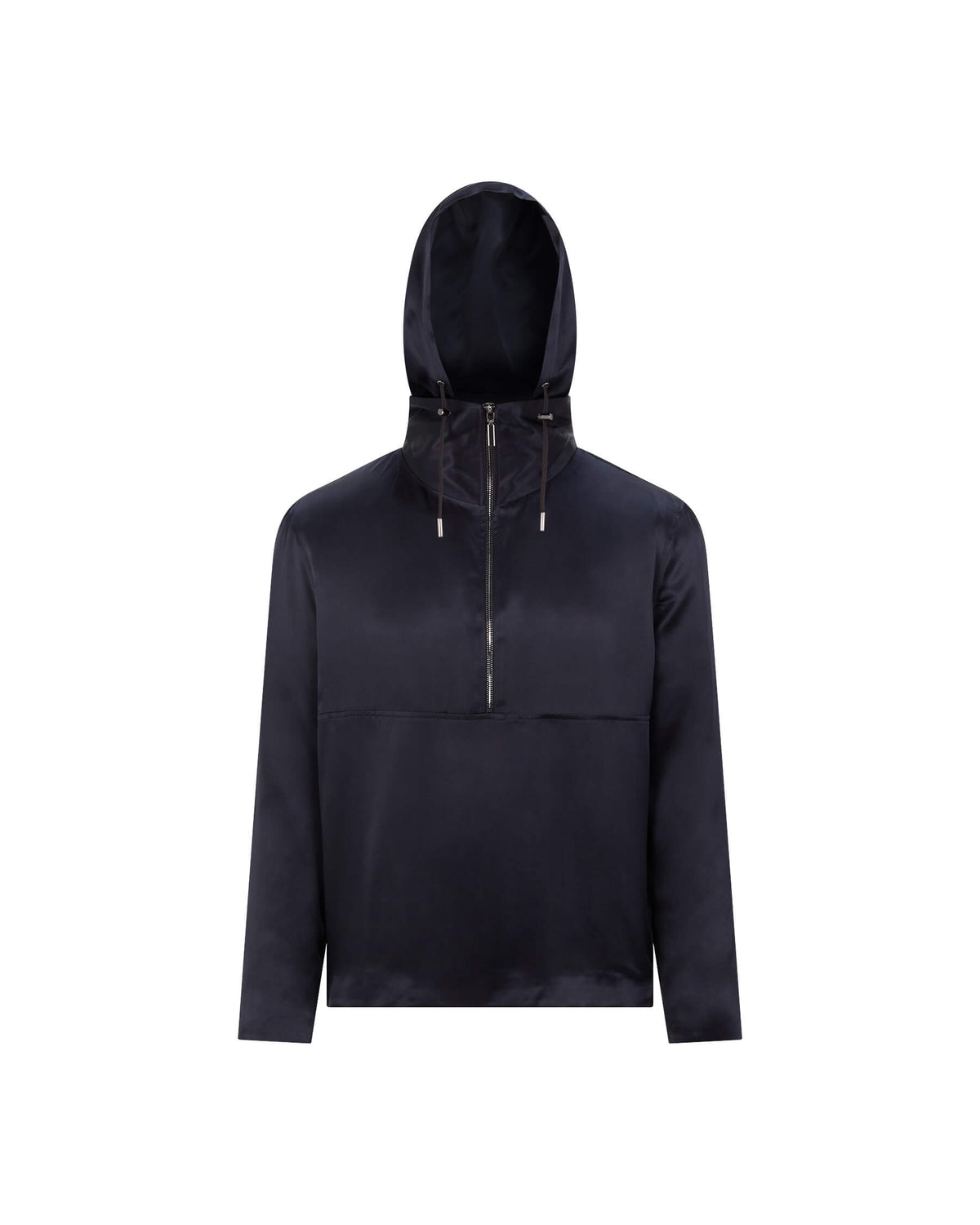 Navy %100 İpek Kapüşonlu Sweatshirt